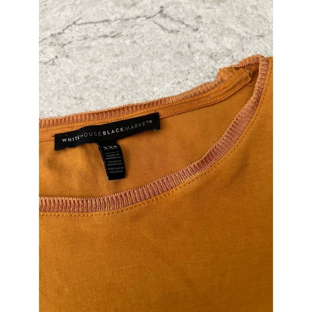 White House Black Market Mustard Yellow Crew Neck Tee 100% Pima Cotton XXS - Picture 3 of 6